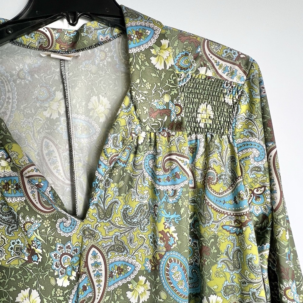 Vintage Roaman's 4X Blouse Green Paisley Floral Print‎ 3/4 Sleeve Made in USA